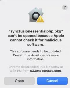 macOS prompt to open the DMG with DiskImageMounter
