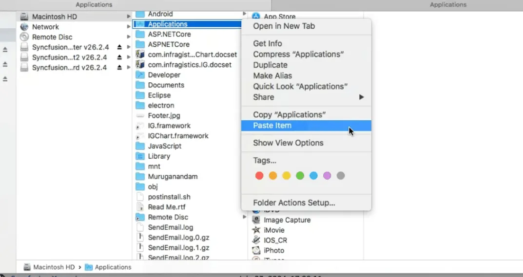 Copying the app into the Applications folder
