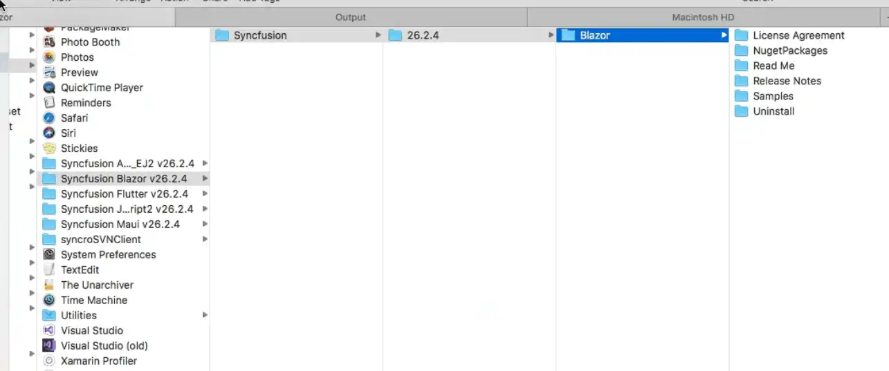 Launch the Syncfusion Blazor installer app from Applications