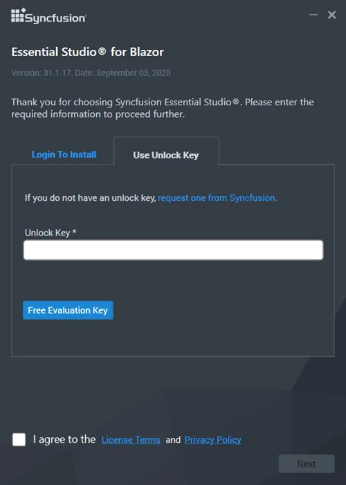 Offline installer Use unlock key wizard