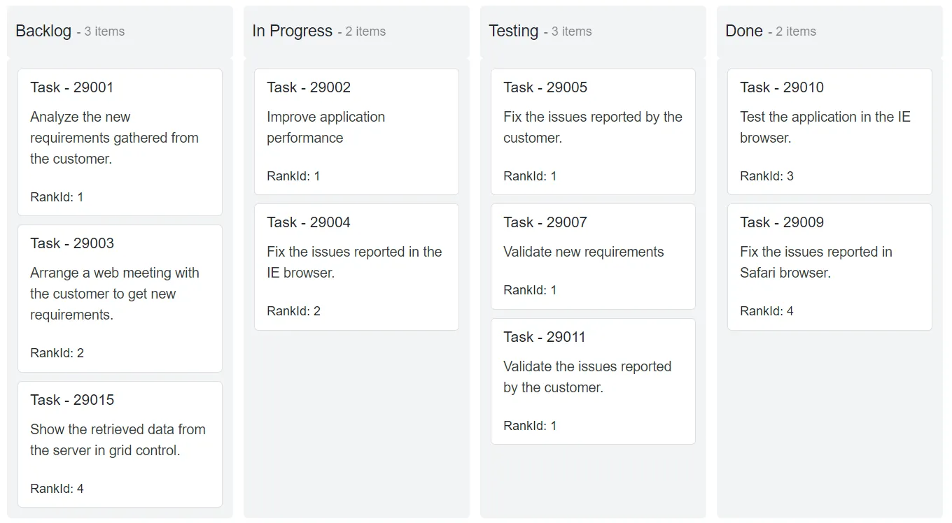 Blazor Kanban Card with Index