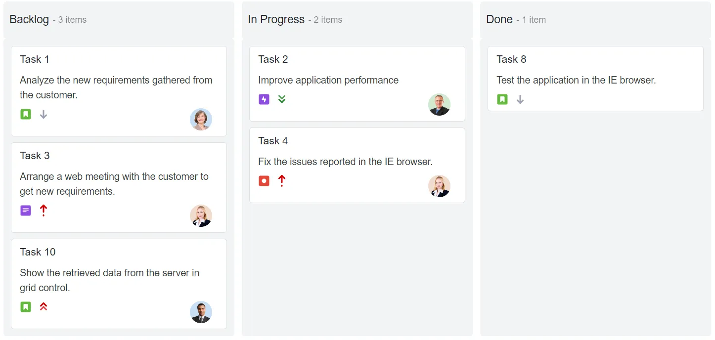 Blazor Kanban Card with Custom Elements