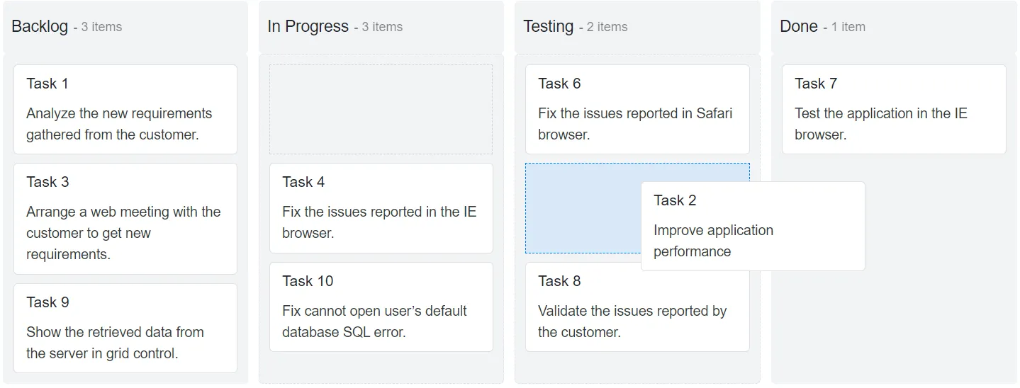 Dragging Card between Blazor Kanban Columns