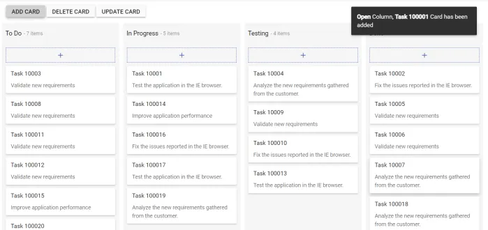 ObservableCollection binding example in Blazor Kanban