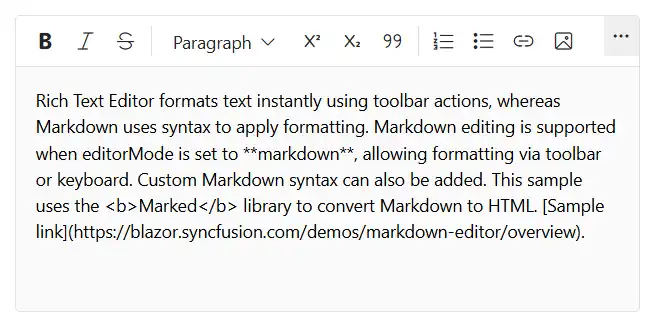 Blazor Markdown Editor expand toolbar