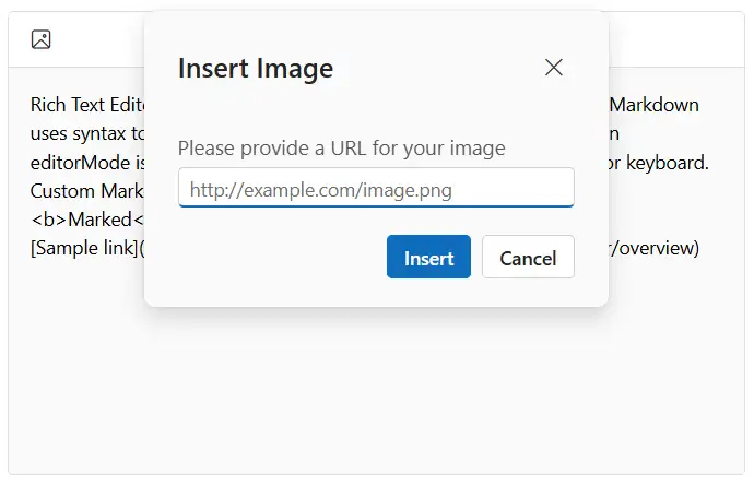 Image insertion using Blazor Markdown Editor toolbar