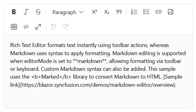 Blazor Markdown Editor multirow toolbar