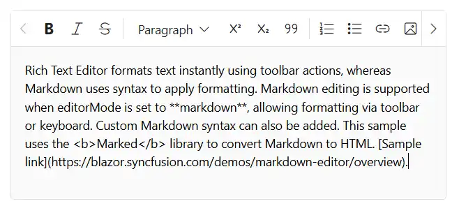 Blazor Markdown Editor scrollable toolbar