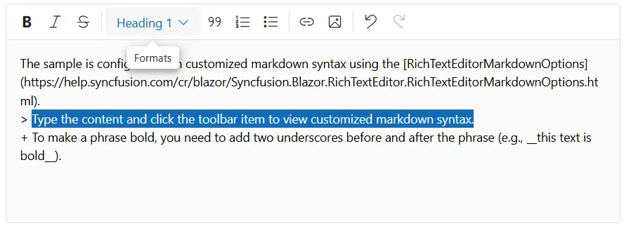 Blazor RichTextEditor markdown custom format