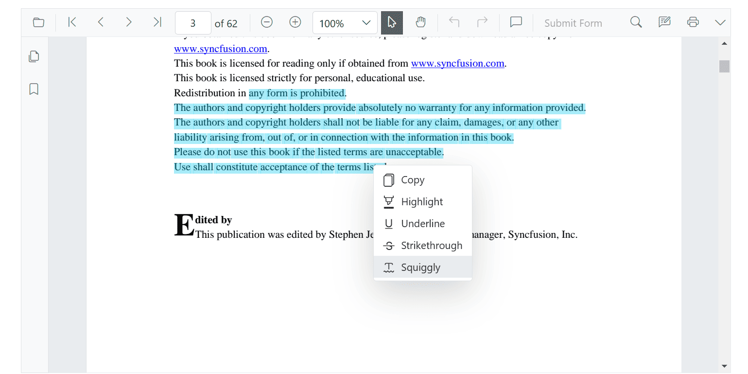 Displaying Squiggly in Blazor SfPdfViewer ContextMenu