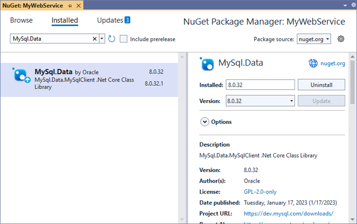 Add the NuGet package "MySQL.Data" to the project