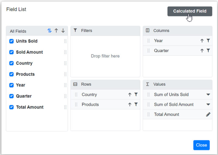 Blazor PivotTable with Caluclation Button