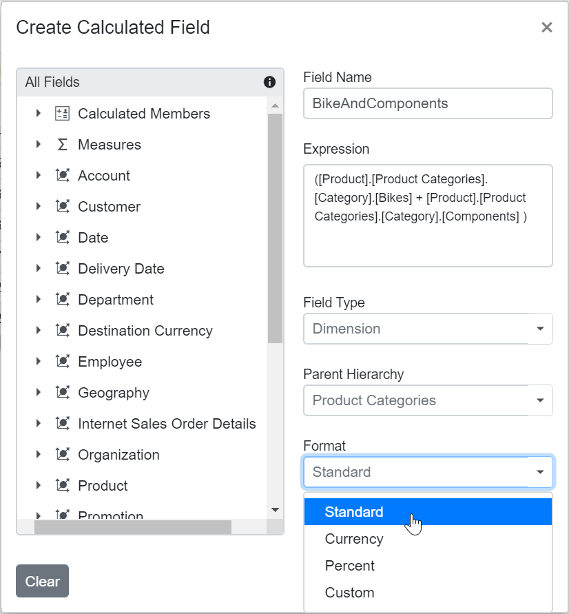 Selecting Format in Blazor PivotTable Calculated Field