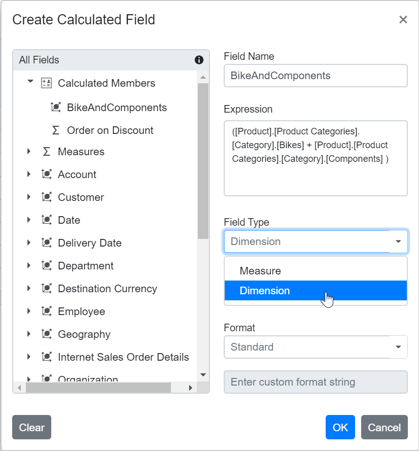 Selecting Field Type in Blazor PivotTable Calculated Field