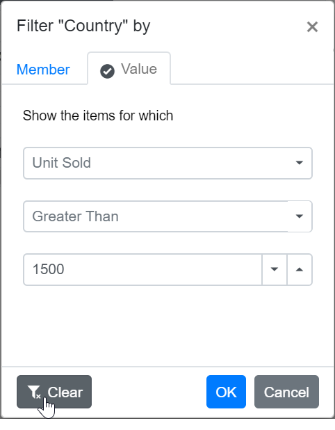 Clearing Value Filter in Blazor PivotTable