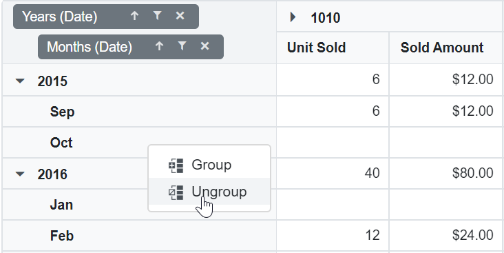 UnGrouping Date Groups in Blazor PivotTable