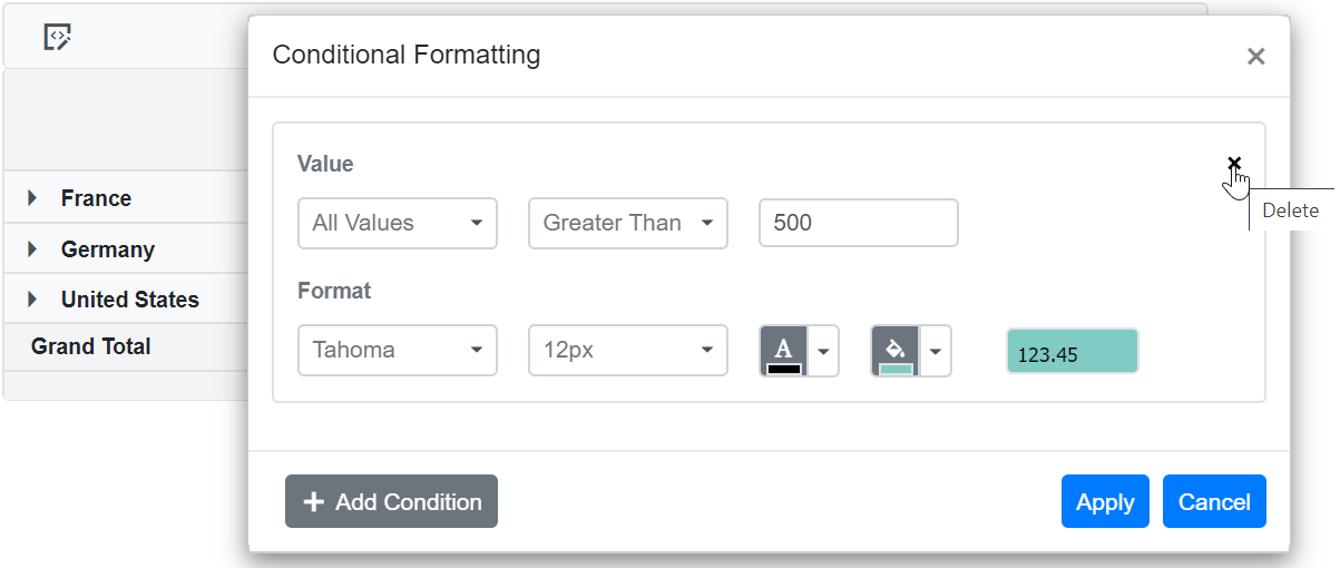 Editing Existed Conditional Format in Blazor PivotTable
