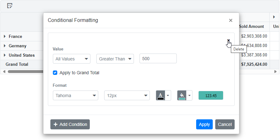 Editing Existed Conditional Format in Blazor Pivot Table