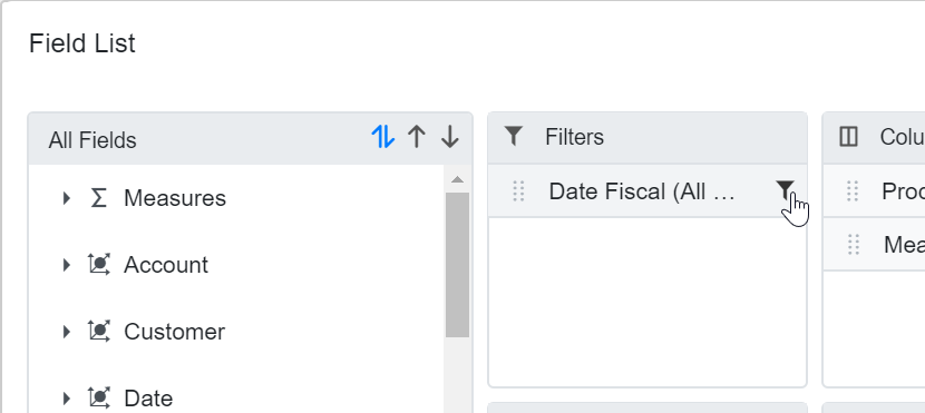 Blazor PivotTable with Filter Axis in Field List