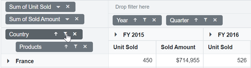 Filter Icon in Blazor PivotTable Grouping Bar