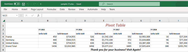 Add Header and Footer while exporting in Blazor PivotTable