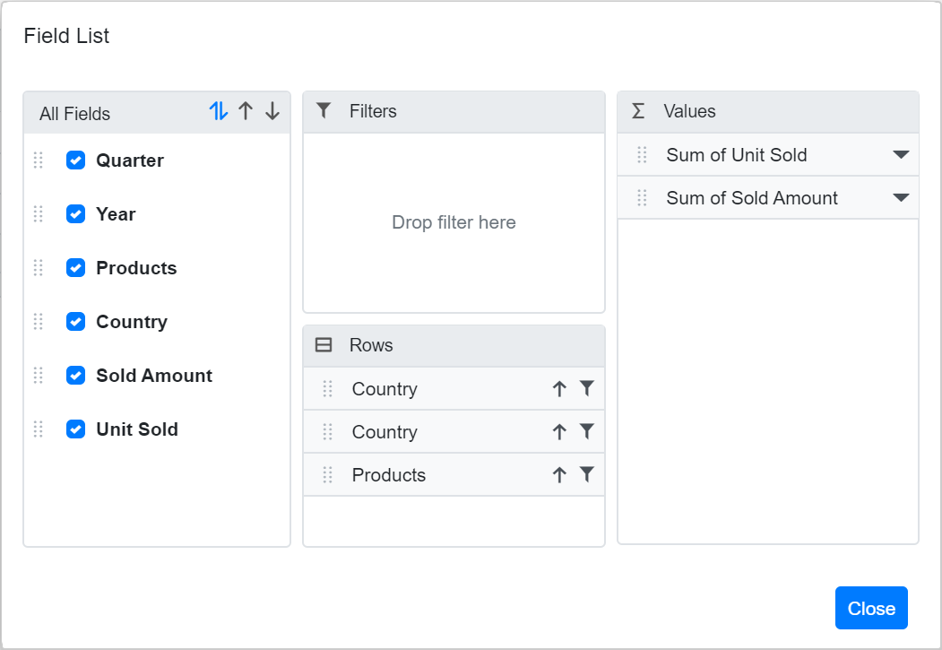 Hiding Columns in Blazor PivotTable Field List