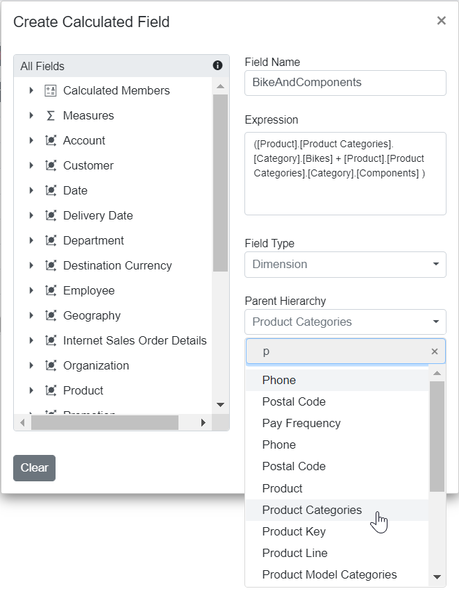 Choosing Parent Hierarchy in Blazor PivotTable Calculated Field