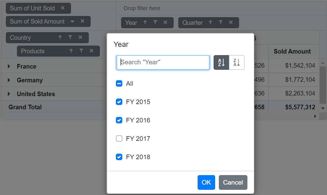 Member Filtering in Blazor PivotTable