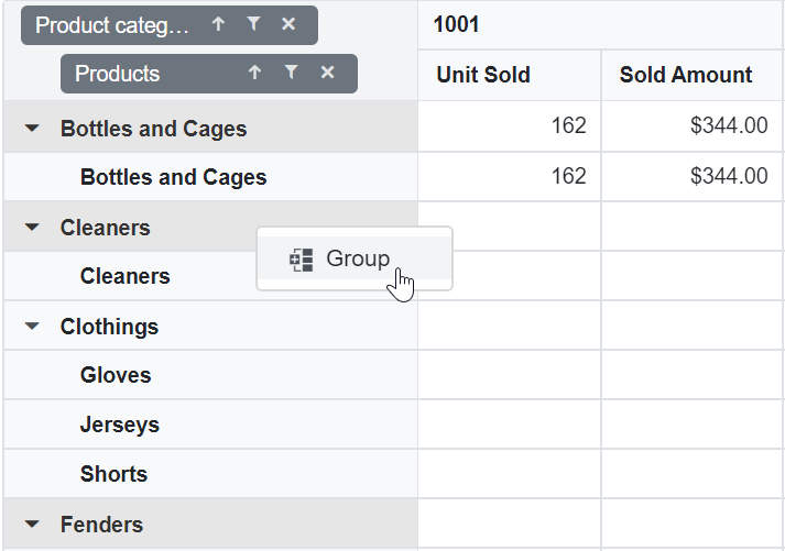 Nested Custom Grouping in Blazor PivotTable