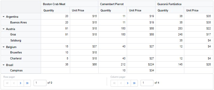 Hided Row and Column Page sizes in Blazor PivotTable Pager UI