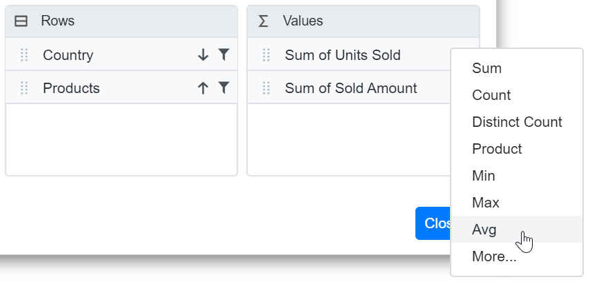 Displaying Pre-defined Aggregation List in Blazor PivotTable