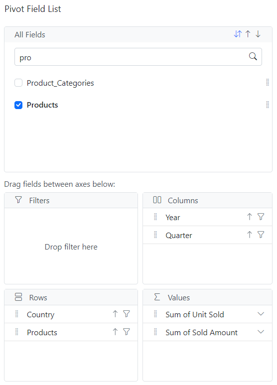 Static Field List with search in Blazor Pivot Table