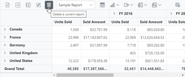 Deleting a report from the SQL database