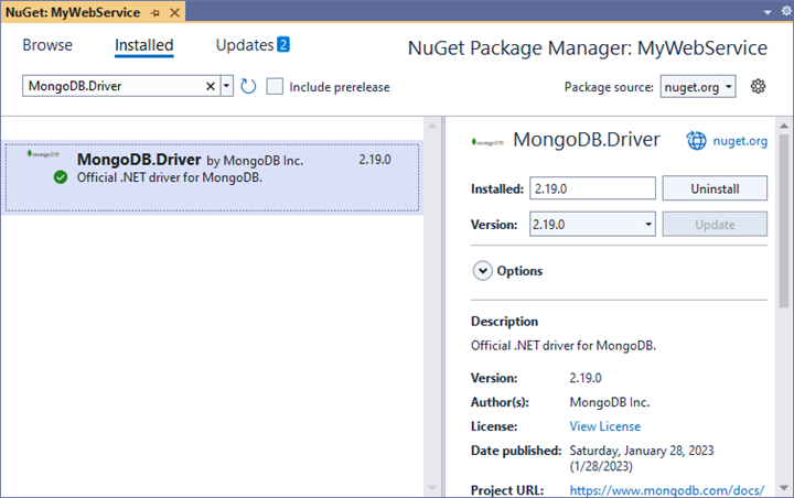 Add the NuGet package "MongoDB.Driver" to the project