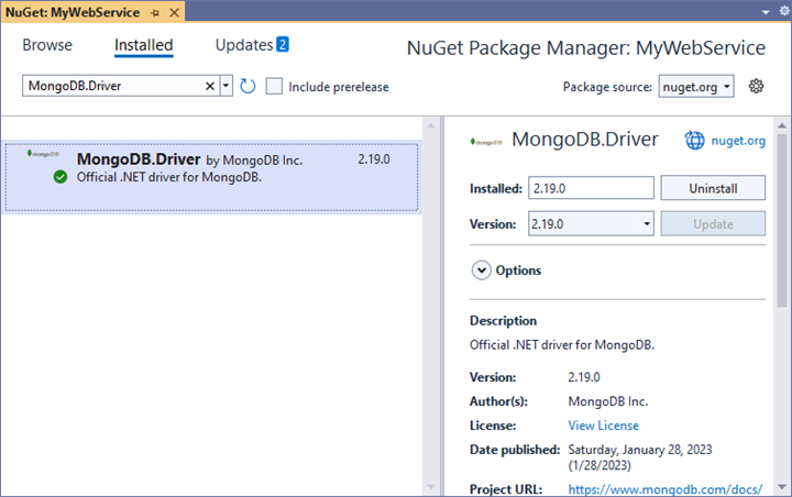 Add the NuGet package MongoDB.Driver to the project