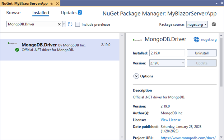 Add the NuGet package "MongoDB.Driver" to the project