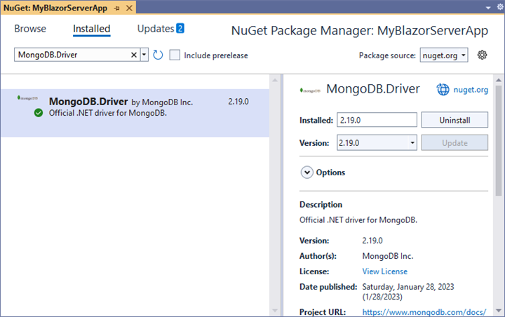 Add the NuGet package MongoDB.Driver to the project
