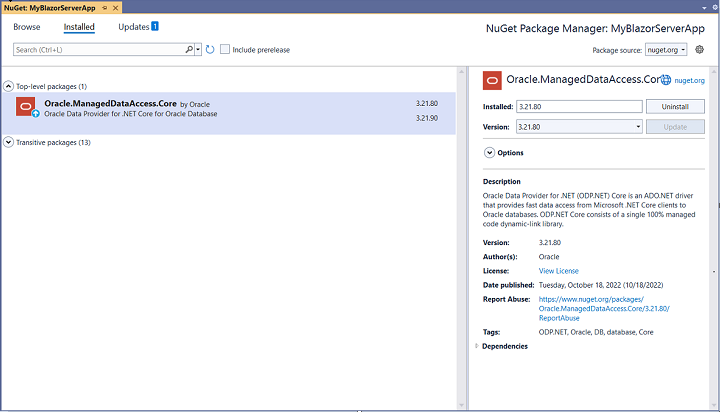 Add the NuGet package Oracle.ManagedDataAccess.Core to the project