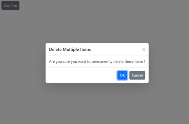 Confirm dialog showing the close icon