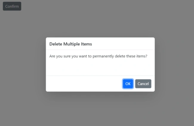 Confirm dialog with custom width and height