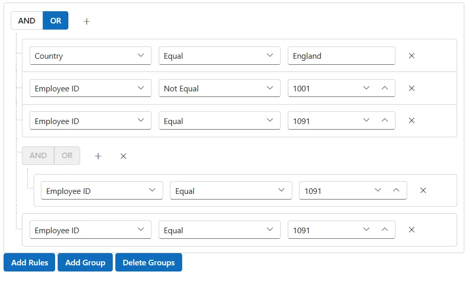 Filtering in Blazor Query Builder