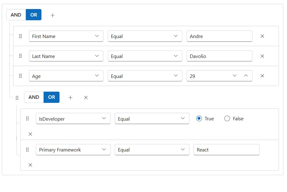 Dragging a rule to reorder within a group in the Blazor Query Builder