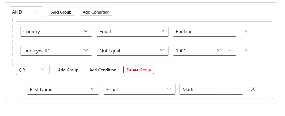 Blazor Query Builder with a header template
