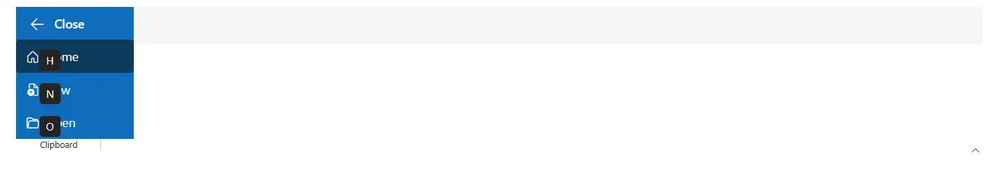 Ribbon backstage menu keytip