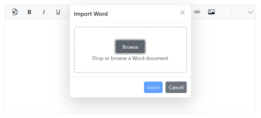 Blazor RichTextEditor import content from microsoft word