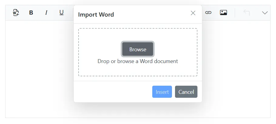 Blazor RichTextEditor import content from microsoft word