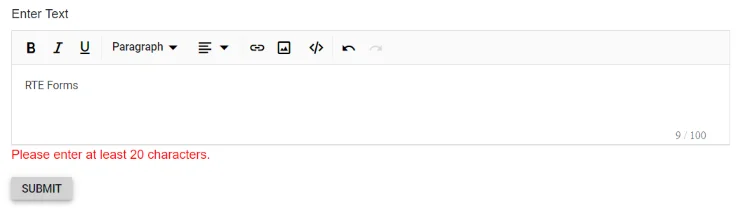 Blazor Rich Text Editor character count validation