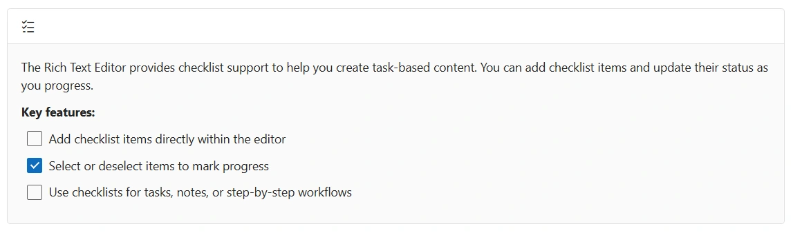 Blazor RichTextEditor checklist