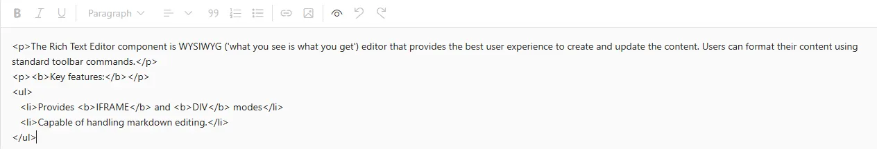 Blazor RichTextEditor with code view