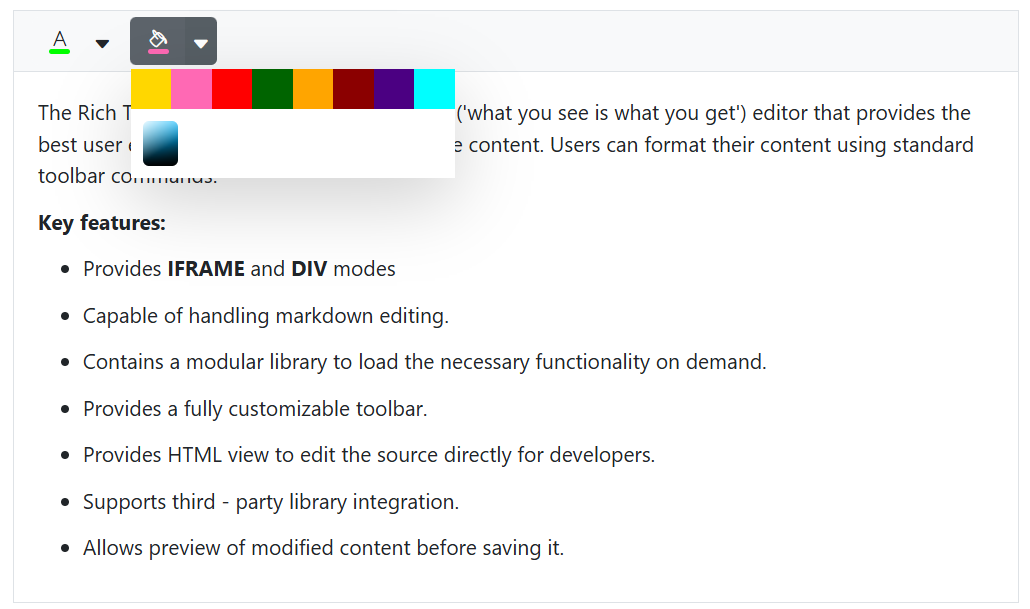 Blazor RichTextEditor displaying background color